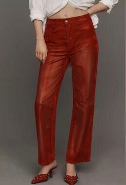Pilcro Jeans Womens 26 Red Metallic Coated High Rise Straight Leg Pants